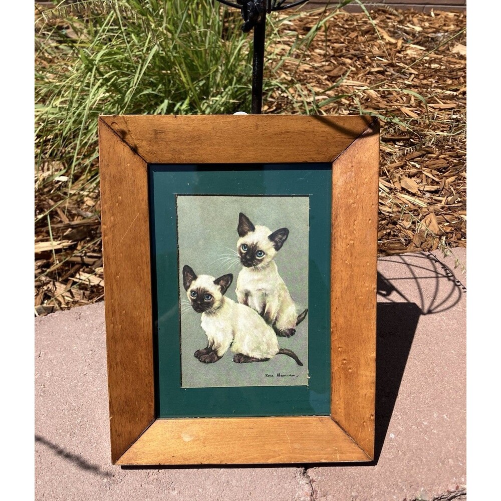 VTG Rena Alexander Siamese Kittens Cats Print Framed 10.5” X8.25” Signed